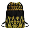 Gold And Black Thai Pattern Print Drawstring Backpack