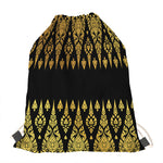 Gold And Black Thai Pattern Print Drawstring Bag