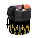 Gold And Black Thai Pattern Print Drawstring Makeup Bag