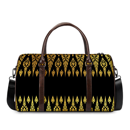 Gold And Black Thai Pattern Print Duffle Bag