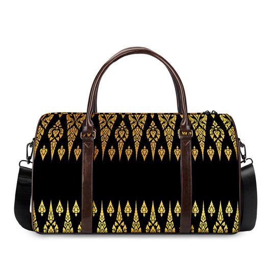 Gold And Black Thai Pattern Print Duffle Bag