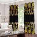 Gold And Black Thai Pattern Print Extra Wide Grommet Curtains