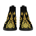 Gold And Black Thai Pattern Print Flat Ankle Boots