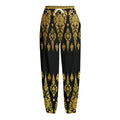 Gold And Black Thai Pattern Print Fleece Lined Knit Pants