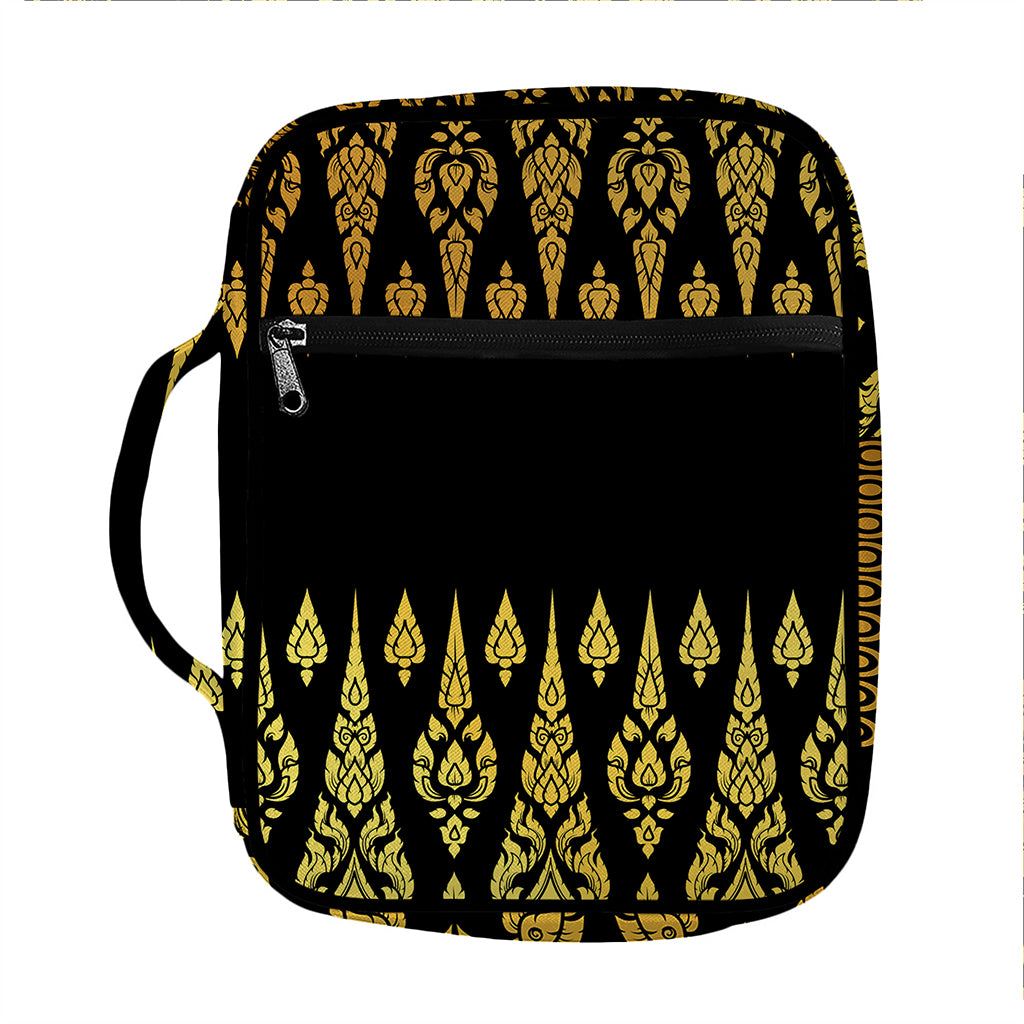Gold And Black Thai Pattern Print Front Pocket Bible Bag