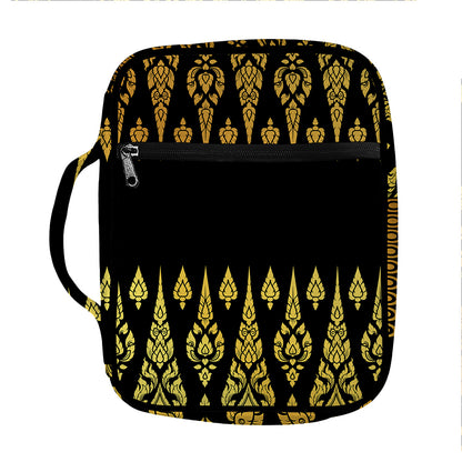 Gold And Black Thai Pattern Print Front Pocket Bible Bag