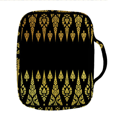 Gold And Black Thai Pattern Print Front Pocket Bible Bag
