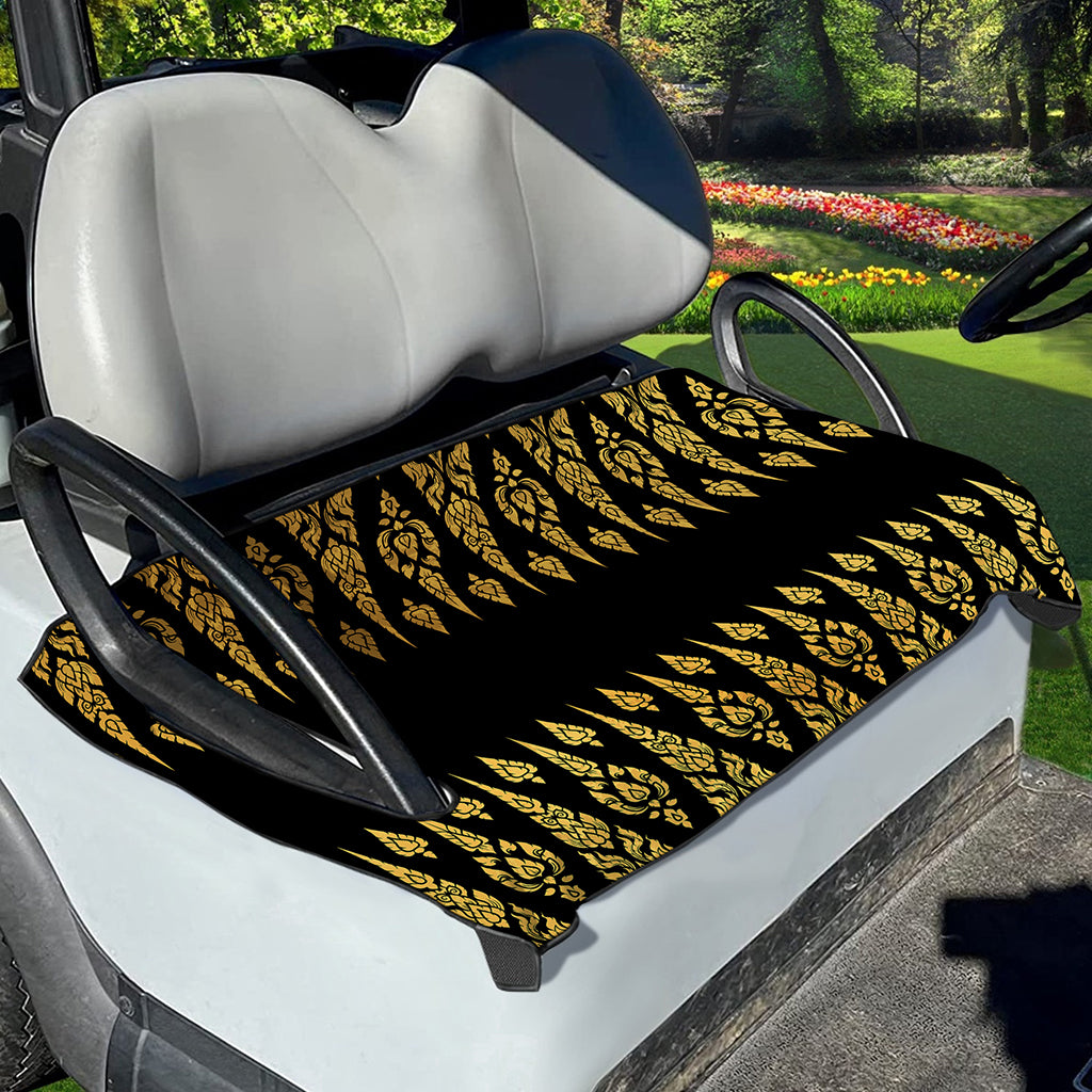 Gold And Black Thai Pattern Print Golf Cart Seat Cover