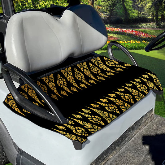 Gold And Black Thai Pattern Print Golf Cart Seat Cover