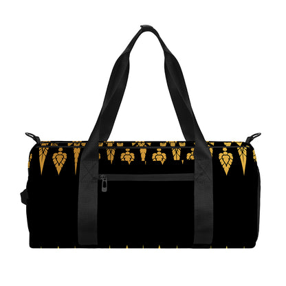 Gold And Black Thai Pattern Print Gym Bag