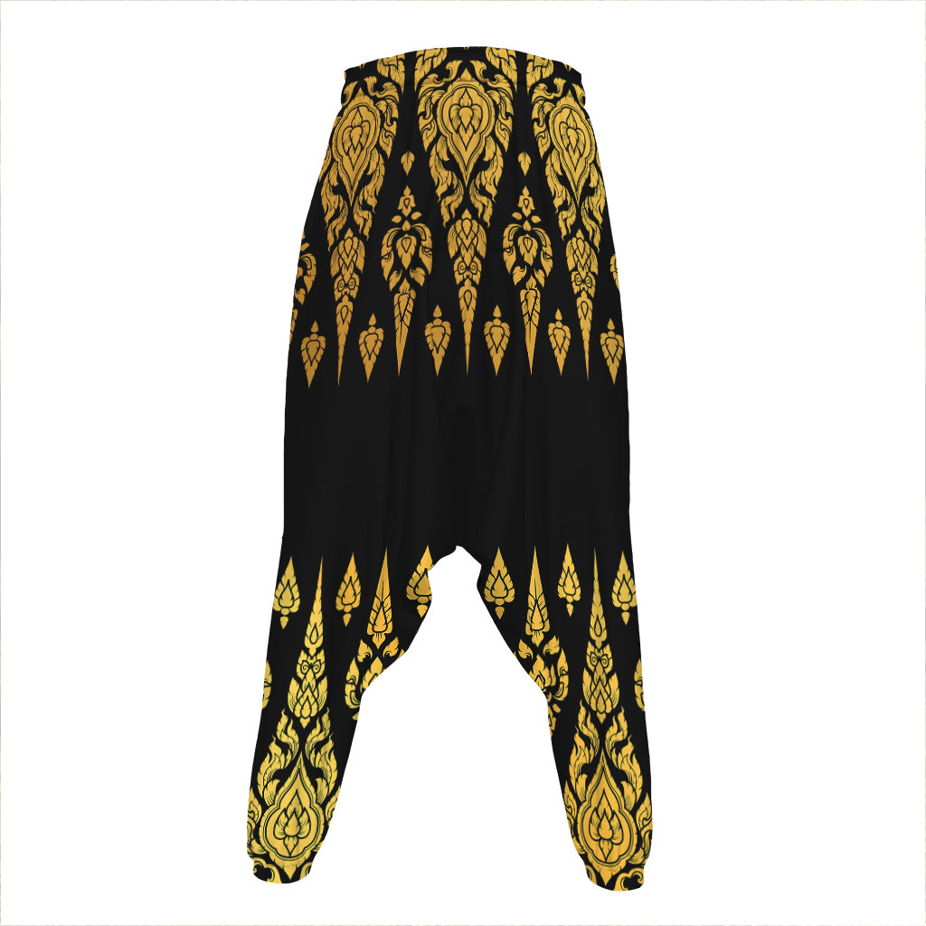 Gold And Black Thai Pattern Print Hammer Pants