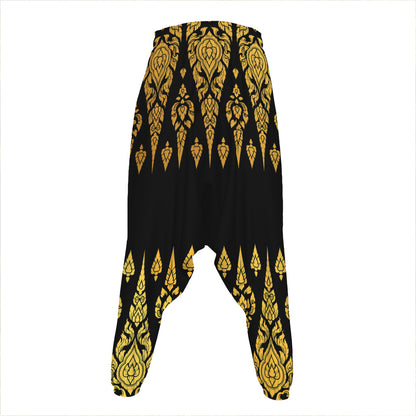 Gold And Black Thai Pattern Print Hammer Pants