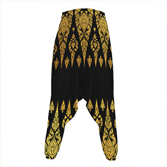 Gold And Black Thai Pattern Print Hammer Pants