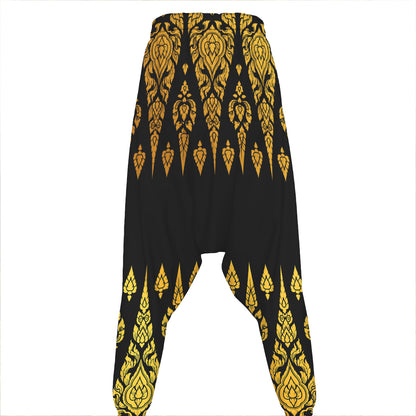 Gold And Black Thai Pattern Print Hammer Pants