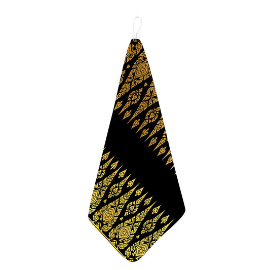Gold And Black Thai Pattern Print Hand Towel