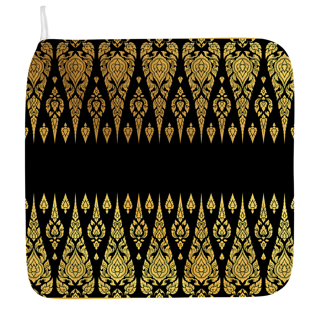 Gold And Black Thai Pattern Print Hand Towel