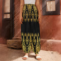 Gold And Black Thai Pattern Print Harem Pants