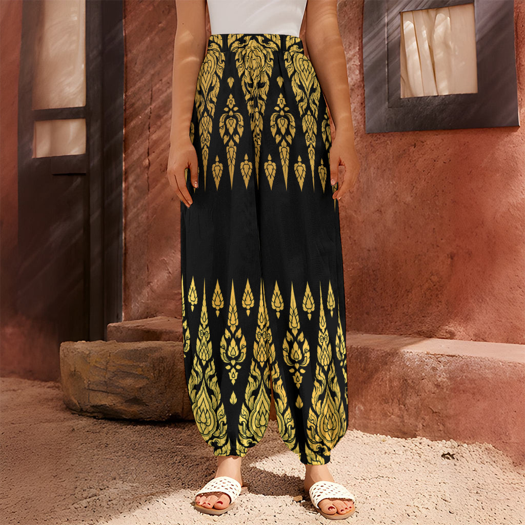 Gold And Black Thai Pattern Print Harem Pants