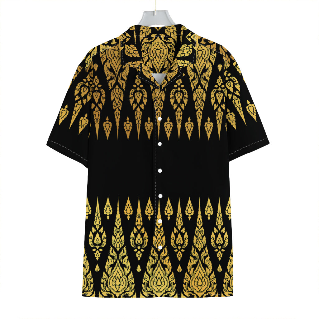 Gold And Black Thai Pattern Print Hawaiian Shirt