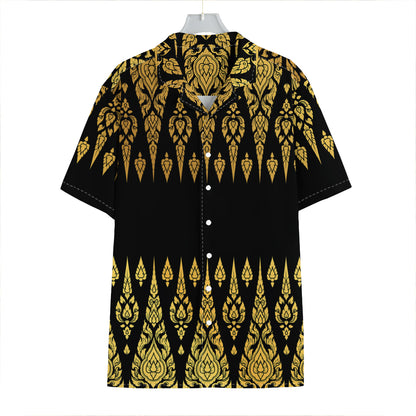 Gold And Black Thai Pattern Print Hawaiian Shirt
