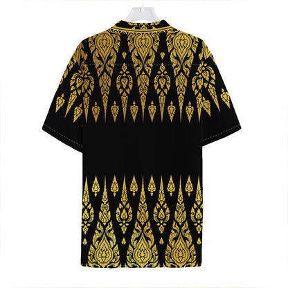 Gold And Black Thai Pattern Print Hawaiian Shirt