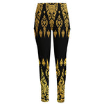 Gold And Black Thai Pattern Print High-Waisted Pocket Leggings