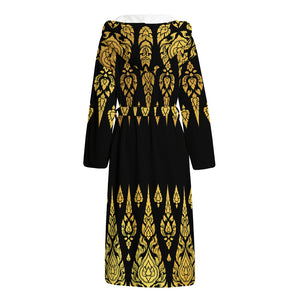 Gold And Black Thai Pattern Print Hooded Bathrobe