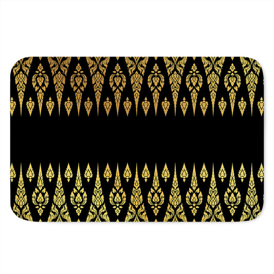 Gold And Black Thai Pattern Print Indoor Door Mat