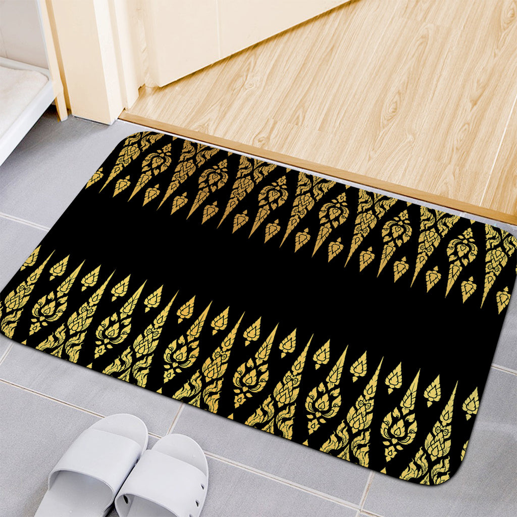 Gold And Black Thai Pattern Print Indoor Door Mat