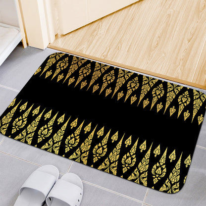 Gold And Black Thai Pattern Print Indoor Door Mat