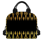 Gold And Black Thai Pattern Print Insulated Lunch Bag