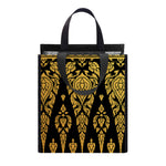 Gold And Black Thai Pattern Print Insulated Lunch Tote