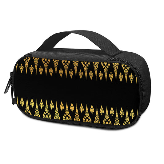 Gold And Black Thai Pattern Print Insulin Cooler Travel Case