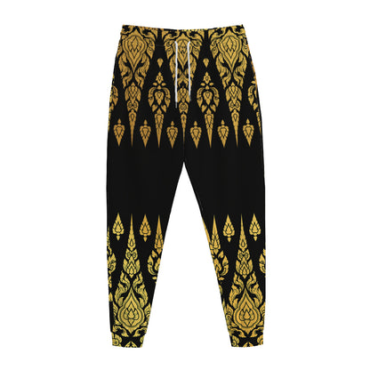 Gold And Black Thai Pattern Print Jogger Pants