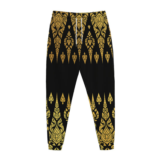 Gold And Black Thai Pattern Print Jogger Pants