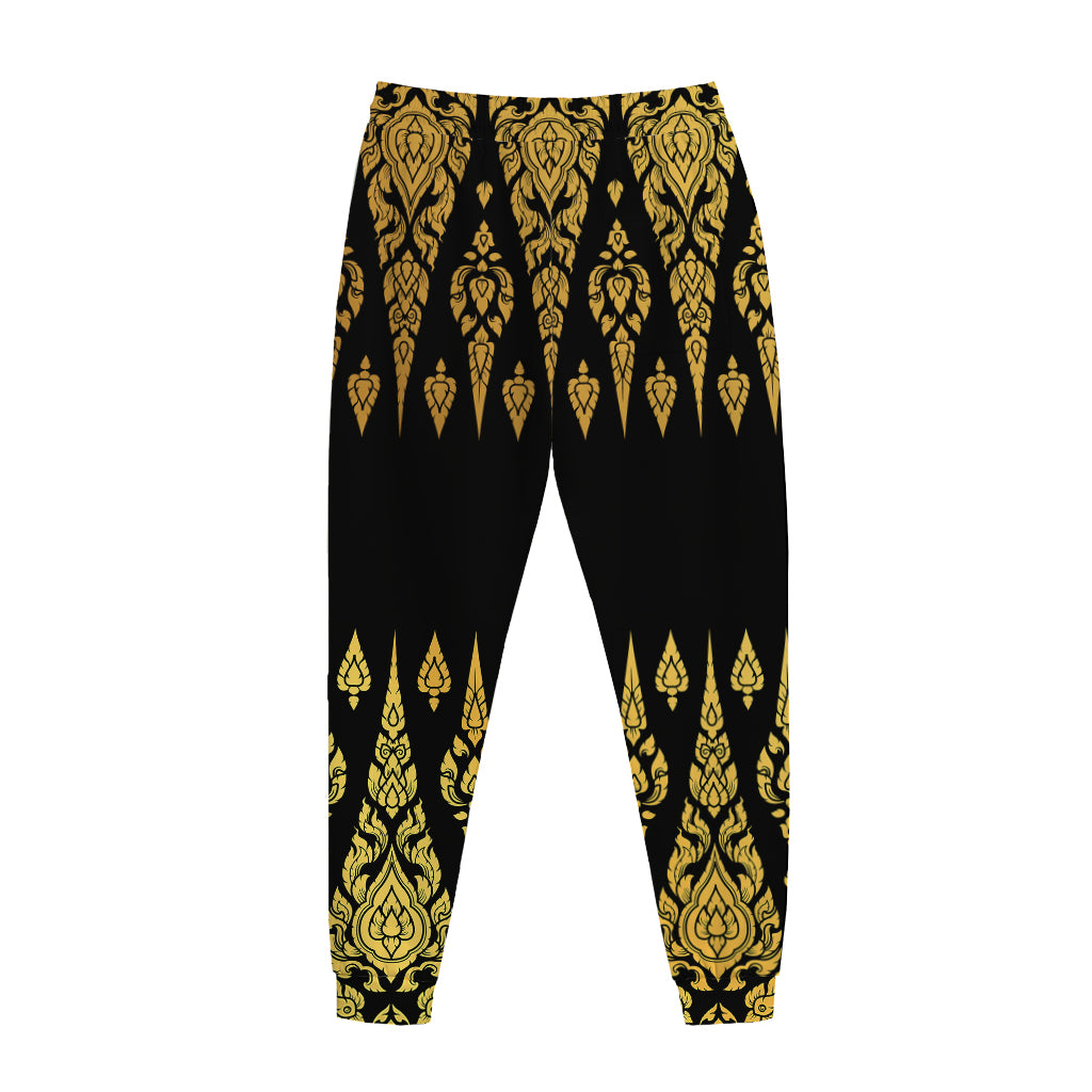 Gold And Black Thai Pattern Print Jogger Pants