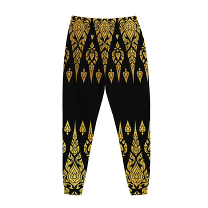 Gold And Black Thai Pattern Print Jogger Pants