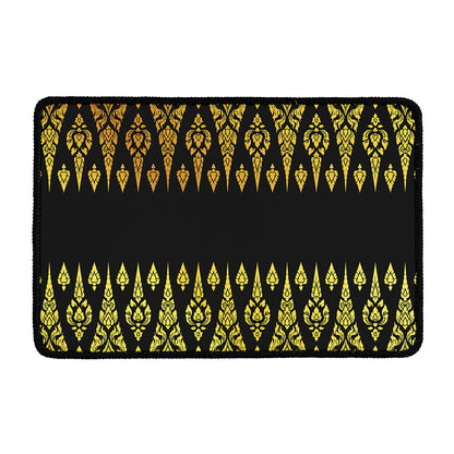 Gold And Black Thai Pattern Print Kitchen Mat
