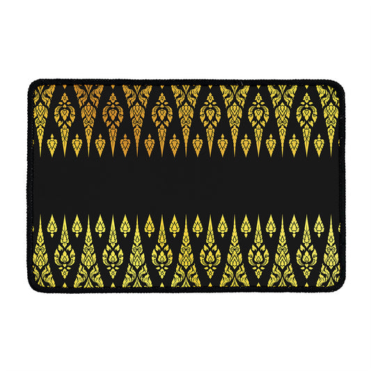 Gold And Black Thai Pattern Print Kitchen Mat