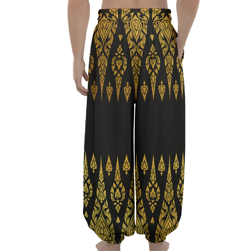 Gold And Black Thai Pattern Print Lantern Pants