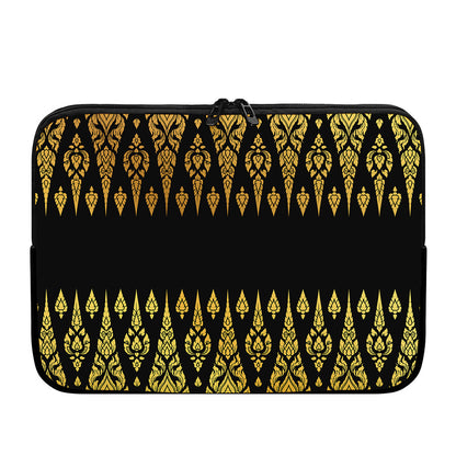 Gold And Black Thai Pattern Print Laptop Sleeve