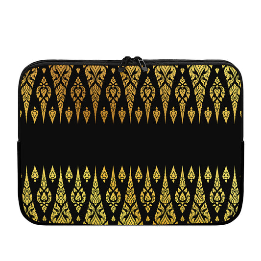Gold And Black Thai Pattern Print Laptop Sleeve