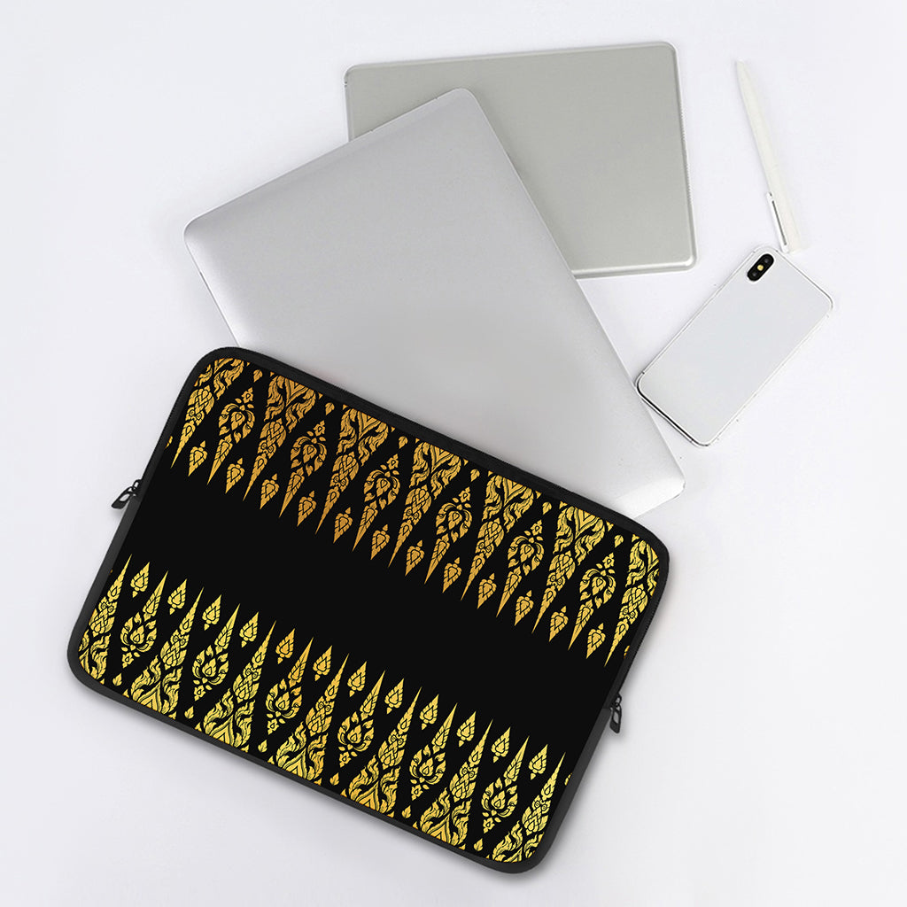 Gold And Black Thai Pattern Print Laptop Sleeve