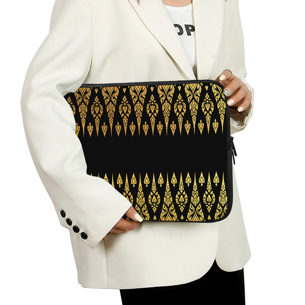 Gold And Black Thai Pattern Print Laptop Sleeve