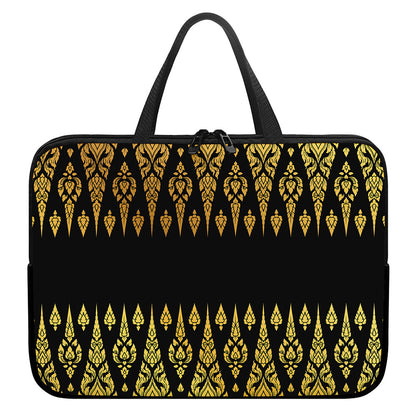 Gold And Black Thai Pattern Print Laptop Sleeve With Handle