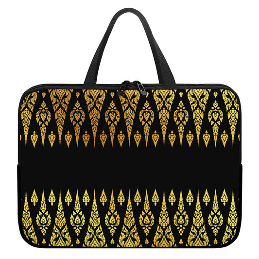 Gold And Black Thai Pattern Print Laptop Sleeve With Handle