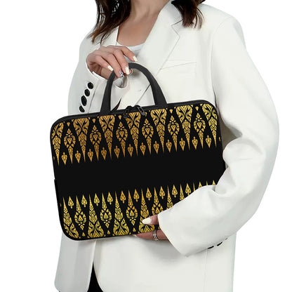 Gold And Black Thai Pattern Print Laptop Sleeve With Handle
