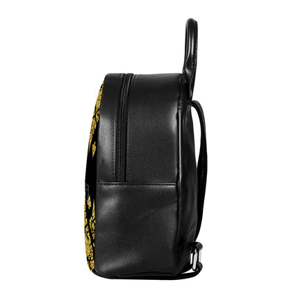 Gold And Black Thai Pattern Print Leather Backpack