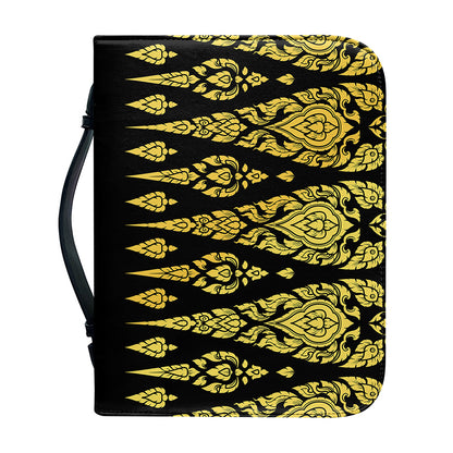 Gold And Black Thai Pattern Print Leather Bible Cover
