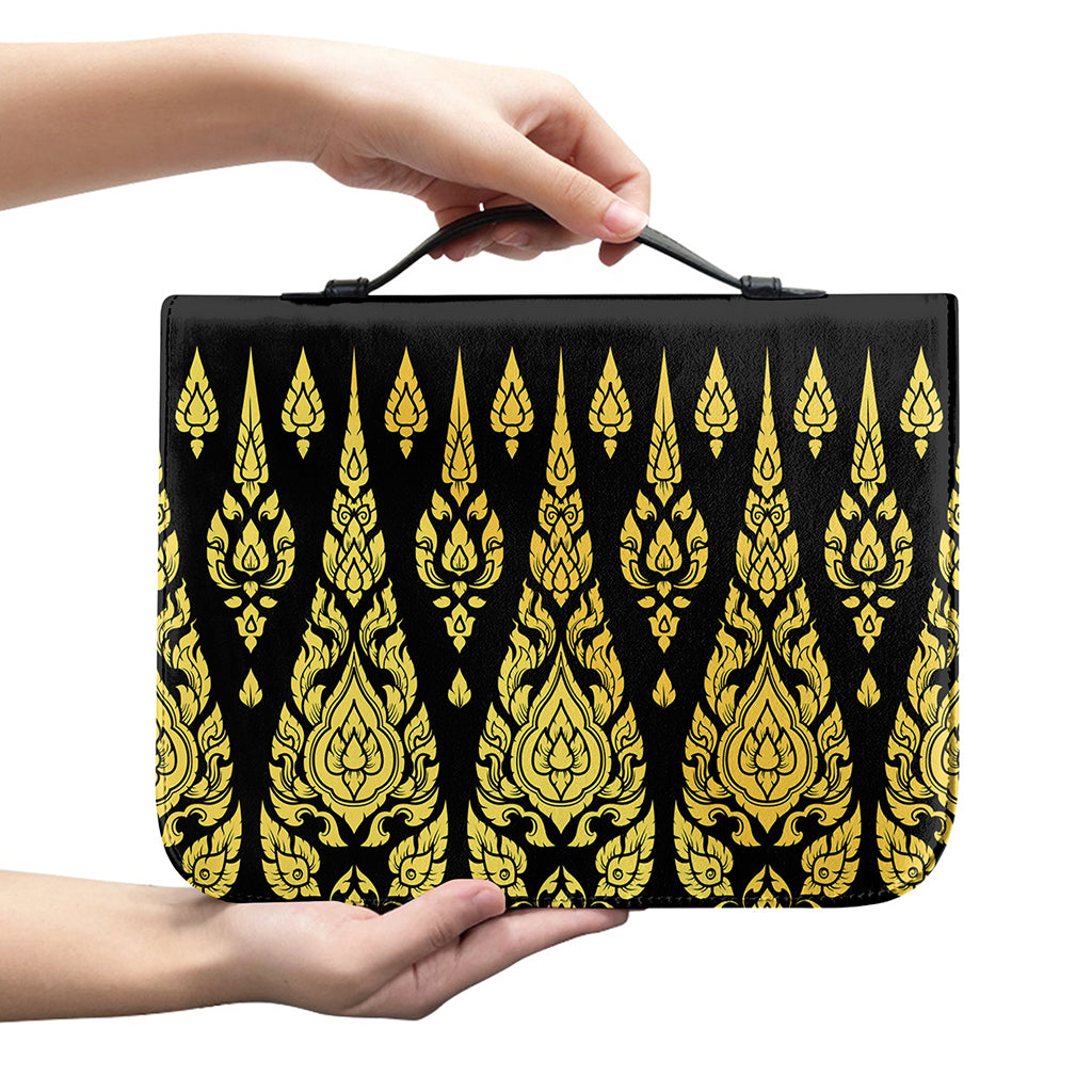 Gold And Black Thai Pattern Print Leather Bible Cover